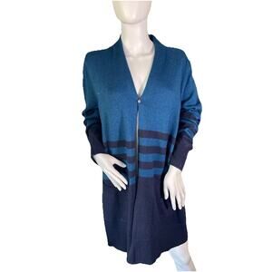 Michael Kors Women's Blue Long Cardigan Single Permanent Button Pockets- Large